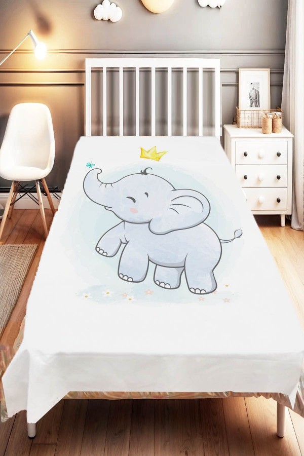 Minik Prens Taçlı Fil Desenli Çocuk Ve Bebek Odası Dekoratif Yatak Örtüsü Minik Prens Taçlı Fil Desenli Çocuk Ve Bebek Odası Dekoratif Yatak Örtüsü
