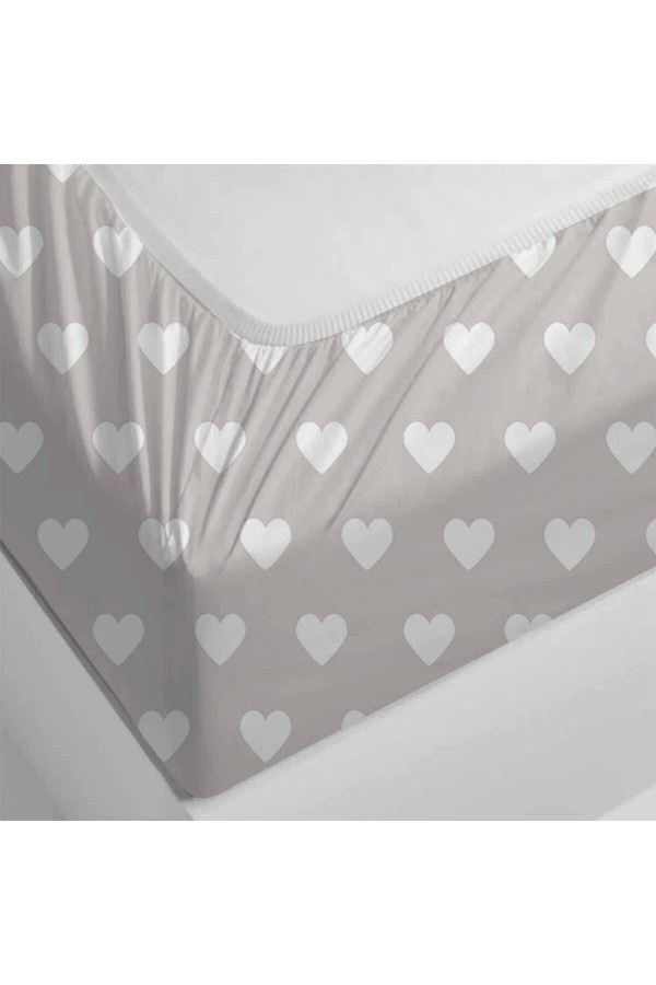 Gri Beyaz Kalpli Desenli Lastikli Tek Kişilik Yastıklı Lastikli Çarşaf Takımı 90x190cm Gri Beyaz Kalpli Desenli Lastikli Tek Kişilik Yastıklı Lastikli Çarşaf Takımı 90x190cm