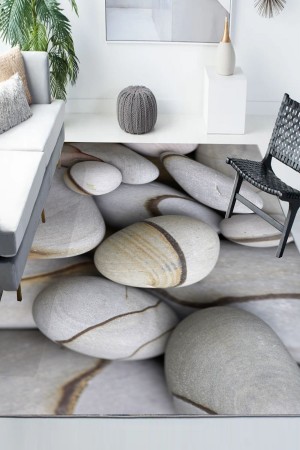 Gri Taşlar Desenli Modern Kaymaz Yıkanabilir Mutfak Salon Halısı