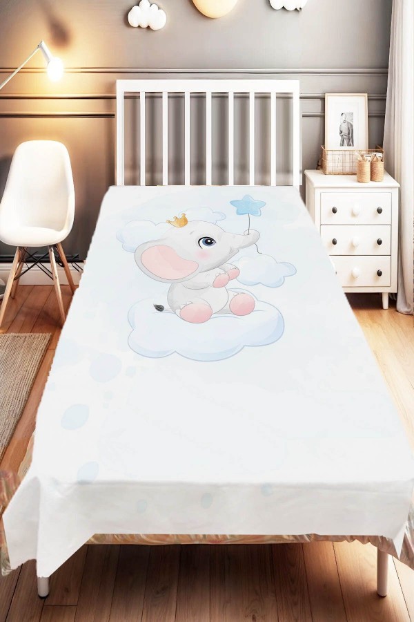 Bulut Balonlu Filli Desenli Çocuk Ve Bebek Odası Dekoratif Yatak Örtüsü Bulut Balonlu Filli Desenli Çocuk Ve Bebek Odası Dekoratif Yatak Örtüsü