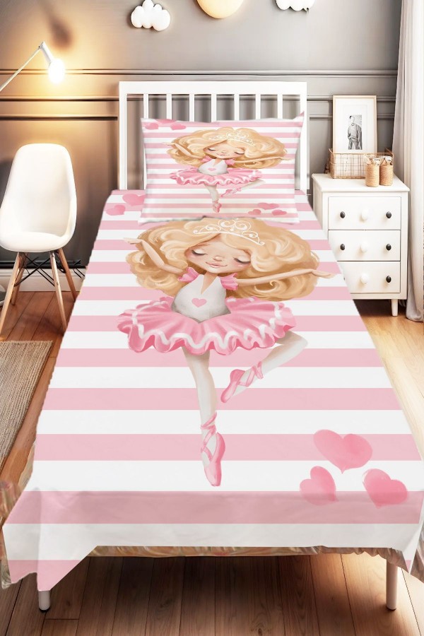 Pembe Beyaz Prenses Desenli Tek Kişilik Çocuk Ve Bebek Odası Dekoratif Yatak Örtüsü Pembe Beyaz Prenses Desenli Tek Kişilik Çocuk Ve Bebek Odası Dekoratif Yatak Örtüsü