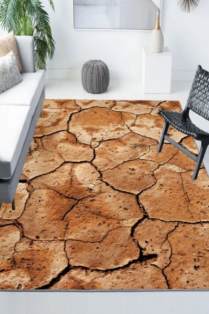 Kurumuş Toprak Desenli Modern Kaymaz Yıkanabilir Mutfak Salon Halısı