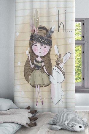 Tavşanlı Kız Desenli Dekoratif Çocuk Ve Bebek Odası Fon Perde Tavşanlı Kız Desenli Dekoratif Çocuk Ve Bebek Odası Fon Perde