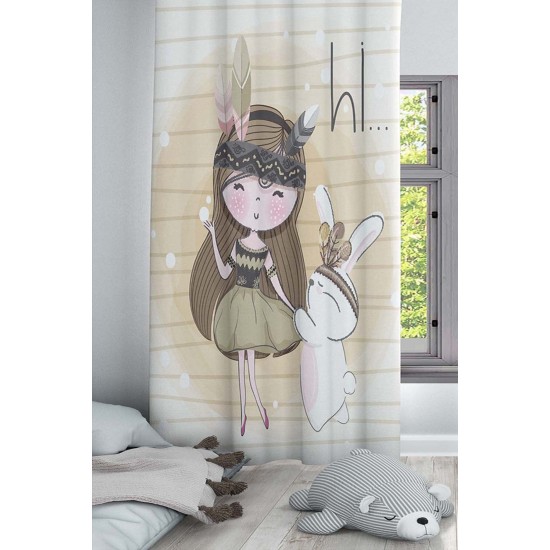 Tavşanlı Kız Desenli Dekoratif Çocuk Ve Bebek Odası Fon Perde Tavşanlı Kız Desenli Dekoratif Çocuk Ve Bebek Odası Fon Perde