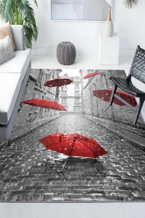 Gri Kırmızı Şemsiye Desenli Modern Kaymaz Yıkanabilir Mutfak Salon Halısı Gri Kırmızı Şemsiye Desenli Modern Kaymaz Yıkanabilir Mutfak Salon Halısı