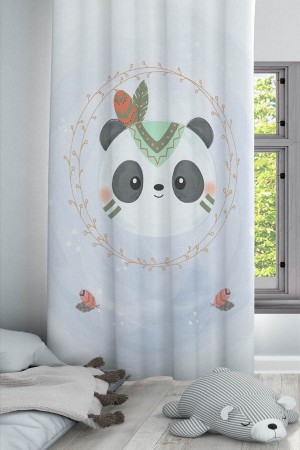 Mavi Gri Bohem Panda Desenli Dekoratif Çocuk Ve Bebek Odası Fon Perde Mavi Gri Bohem Panda Desenli Dekoratif Çocuk Ve Bebek Odası Fon Perde