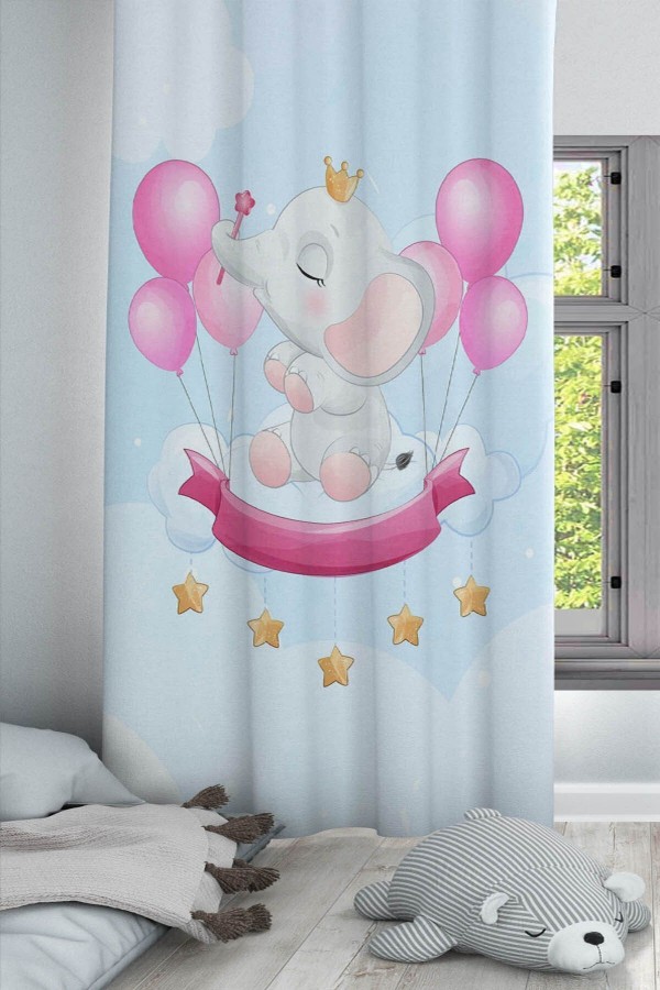 Pembe Balonlu Filli Desenli Dekoratif Çocuk Ve Bebek Odası Fon Perde Pembe Balonlu Filli Desenli Dekoratif Çocuk Ve Bebek Odası Fon Perde