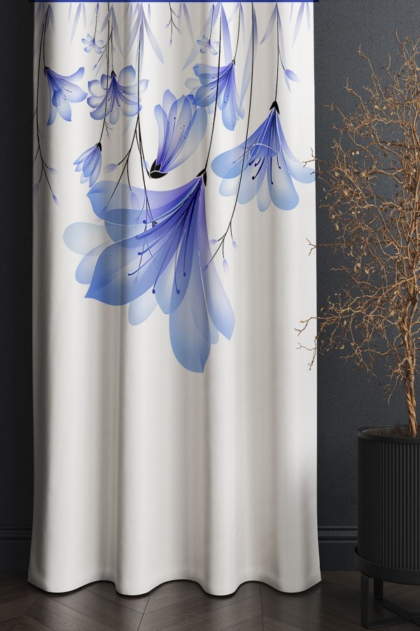 Mavi Çiçekler Desenli Baskılı Dekoratif Salon Mutfak Fon Perde 140x260 cm Mavi Çiçekler Desenli Baskılı Dekoratif Salon Mutfak Fon Perde 140x260 cm