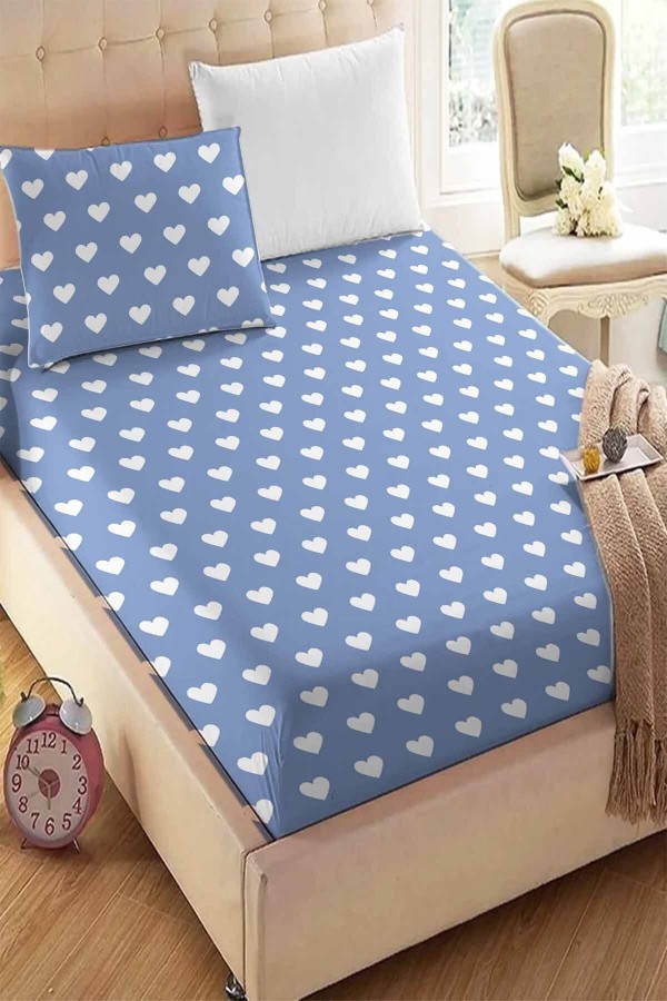 Mavi Beyaz Kalpli Desenli Lastikli Tek Kişilik Yastıklı Lastikli Çarşaf Takımı 90x190cm Mavi Beyaz Kalpli Desenli Lastikli Tek Kişilik Yastıklı Lastikli Çarşaf Takımı 90x190cm