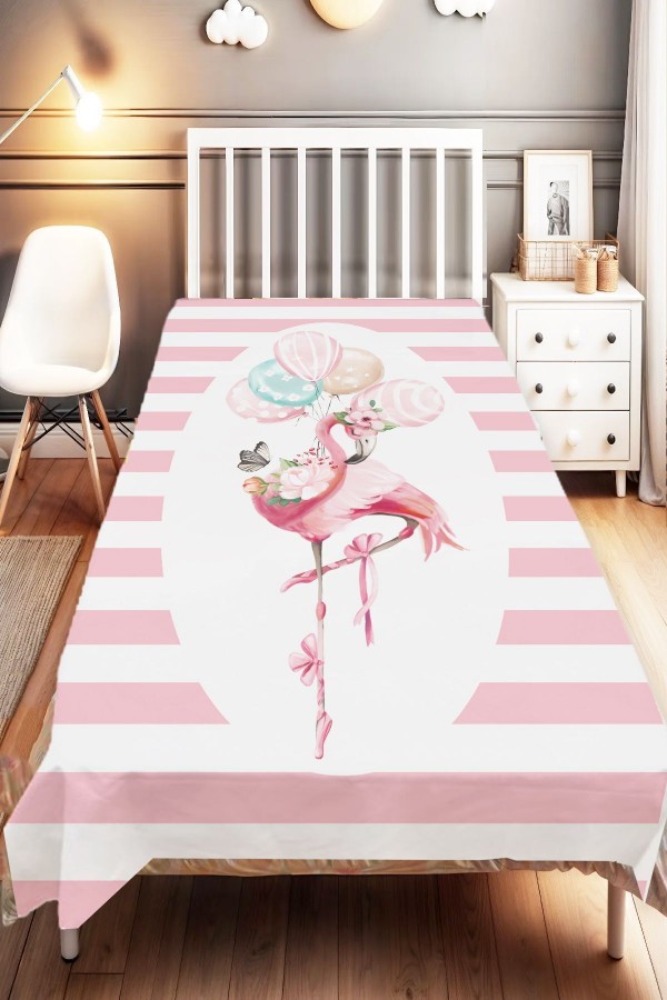Pembe Beyaz Filamingo Desenli Tek Kişilik Çocuk Ve Bebek Odası Dekoratif Yatak Örtüsü Pembe Beyaz Filamingo Desenli Tek Kişilik Çocuk Ve Bebek Odası Dekoratif Yatak Örtüsü