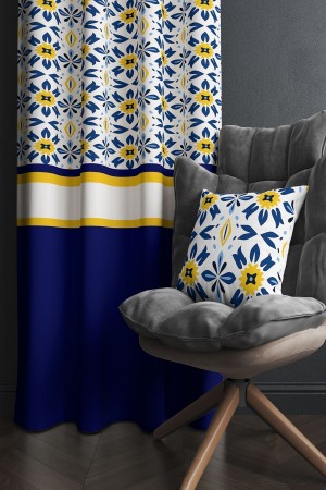 Mavi Beyaz Sarı Etnik Desenli Baskılı Kırlent Kılıflı Salon Mutfak Fon Perde 140x260 cm Mavi Beyaz Sarı Etnik Desenli Baskılı Kırlent Kılıflı Salon Mutfak Fon Perde 140x260 cm