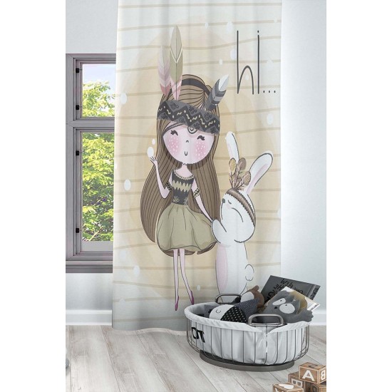 Tavşanlı Kız Desenli Dekoratif Çocuk Ve Bebek Odası Fon Perde Tavşanlı Kız Desenli Dekoratif Çocuk Ve Bebek Odası Fon Perde