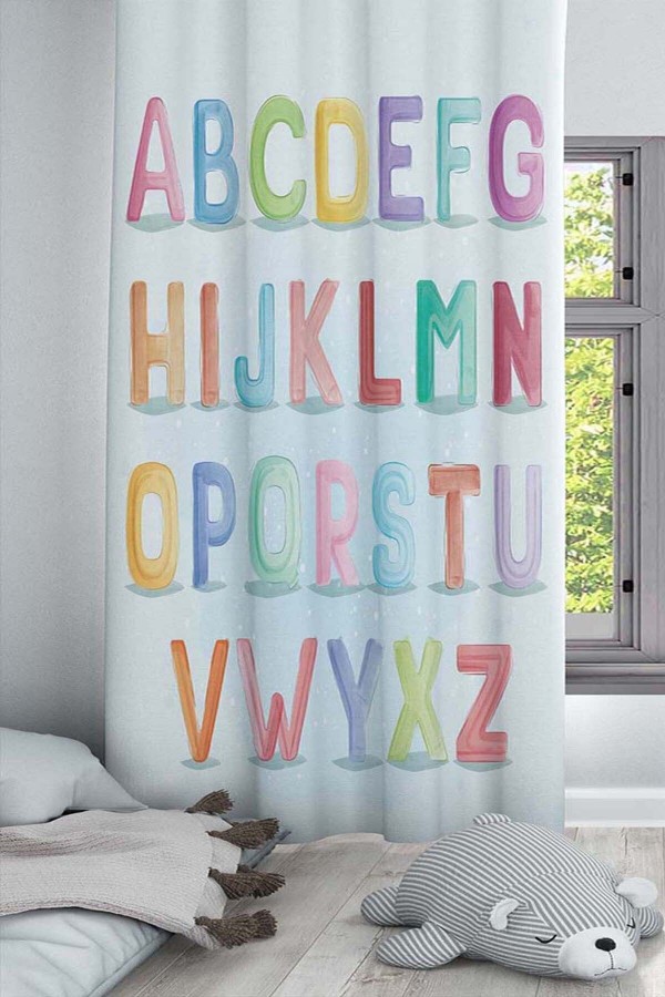 Renkli Alfabe Harfler Desenli Dekoratif Çocuk Ve Bebek Odası Fon Perde Renkli Alfabe Harfler Desenli Dekoratif Çocuk Ve Bebek Odası Fon Perde