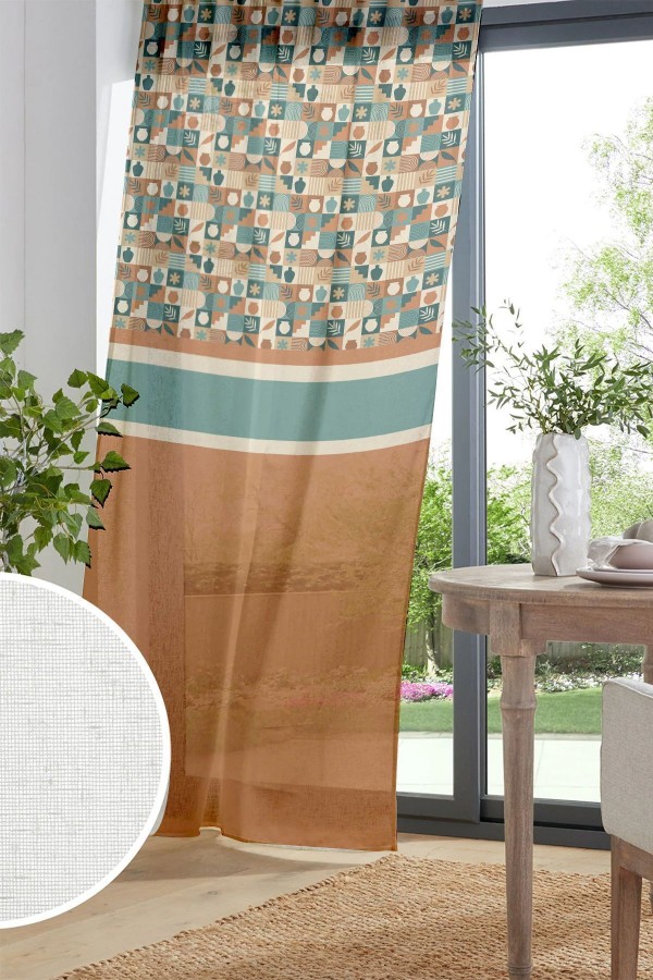 Kahverengi Retro Desenli Baskılı Dekoratif Salon Mutfak Tül Perde 140x260cm Kahverengi Retro Desenli Baskılı Dekoratif Salon Mutfak Tül Perde 140x260cm