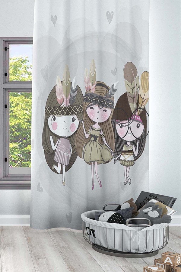 Minik Kızlar Desenli Dekoratif Çocuk Ve Bebek Odası Fon Perde Minik Kızlar Desenli Dekoratif Çocuk Ve Bebek Odası Fon Perde