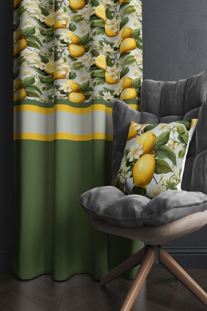 Yeşil Yapraklı Limonlu Desenli Baskılı Kırlent Kılıflı Salon Mutfak Fon Perde 140x260 cm Yeşil Yapraklı Limonlu Desenli Baskılı Kırlent Kılıflı Salon Mutfak Fon Perde 140x260 cm