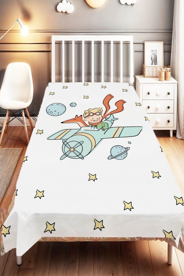 Ay Yıldızlar Uçaklı Küçük Prens Desenli Çocuk Ve Bebek Odası Dekoratif Yatak Örtüsü Ay Yıldızlar Uçaklı Küçük Prens Desenli Çocuk Ve Bebek Odası Dekoratif Yatak Örtüsü