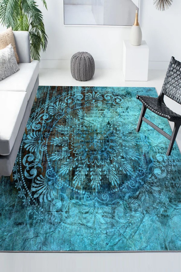 Yeşil Vintage Osmanlı Desenli Modern Kaymaz Yıkanabilir Mutfak Salon Halısı Yeşil Vintage Osmanlı Desenli Modern Kaymaz Yıkanabilir Mutfak Salon Halısı