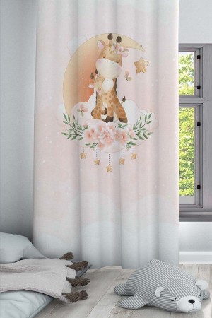 Ay Zürafa Çiçekli Desenli Dekoratif Çocuk Ve Bebek Odası Fon Perde Ay Zürafa Çiçekli Desenli Dekoratif Çocuk Ve Bebek Odası Fon Perde