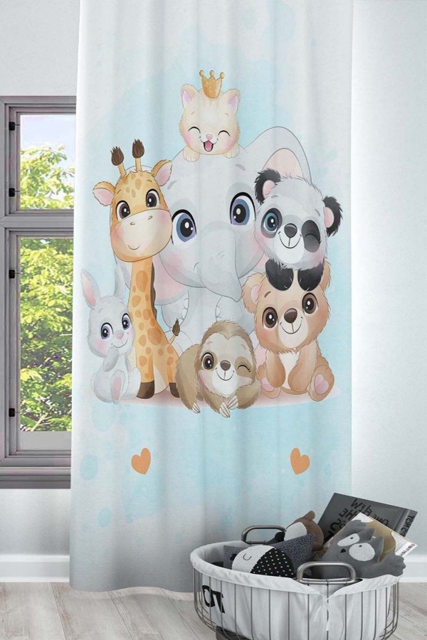 Çiçekli Ceylan Hayvanlı Desenli Dekoratif Çocuk Ve Bebek Odası Fon Perde Çiçekli Ceylan Hayvanlı Desenli Dekoratif Çocuk Ve Bebek Odası Fon Perde