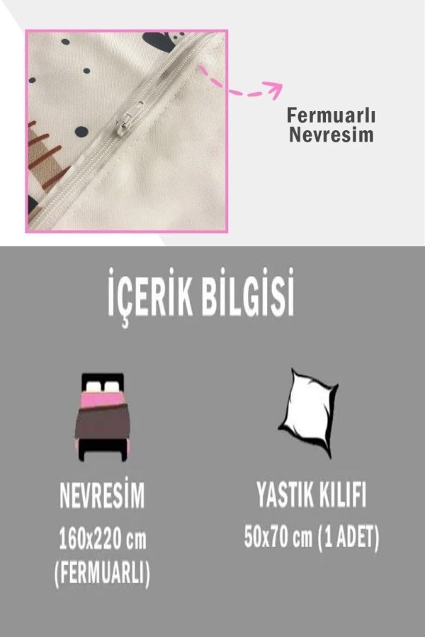 Pembe Beyaz Prenses Desenli Çarşafsız Tek Kişilik Çocuk Nevresim Takımı