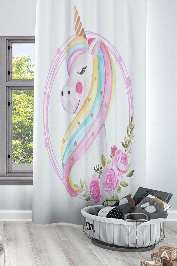Unicorn Atlı Desenli Dekoratif Çocuk Ve Bebek Odası Fon Perde Unicorn Atlı Desenli Dekoratif Çocuk Ve Bebek Odası Fon Perde
