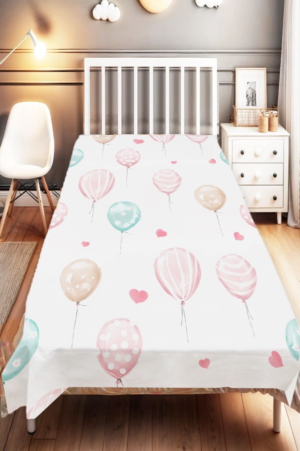 Pembe Mavi Balonlar Desenli Tek Kişilik Çocuk Ve Bebek Odası Dekoratif Yatak Örtüsü Pembe Mavi Balonlar Desenli Tek Kişilik Çocuk Ve Bebek Odası Dekoratif Yatak Örtüsü