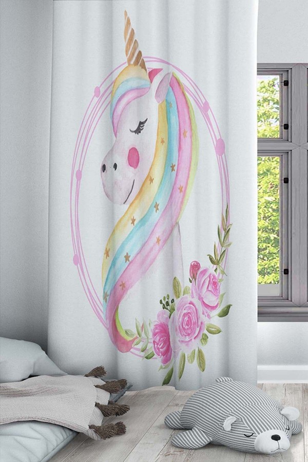Unicorn Atlı Desenli Dekoratif Çocuk Ve Bebek Odası Fon Perde Unicorn Atlı Desenli Dekoratif Çocuk Ve Bebek Odası Fon Perde