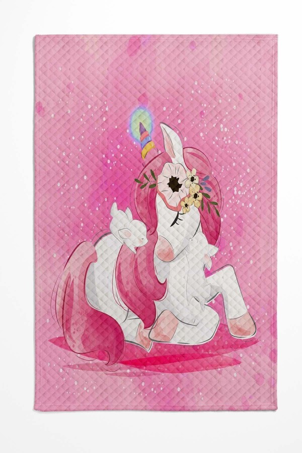 Pembe Unicorn Atlı Desenli Tek Kişilik Çocuk Pike Takımı Pembe Unicorn Atlı Desenli Tek Kişilik Çocuk Pike Takımı