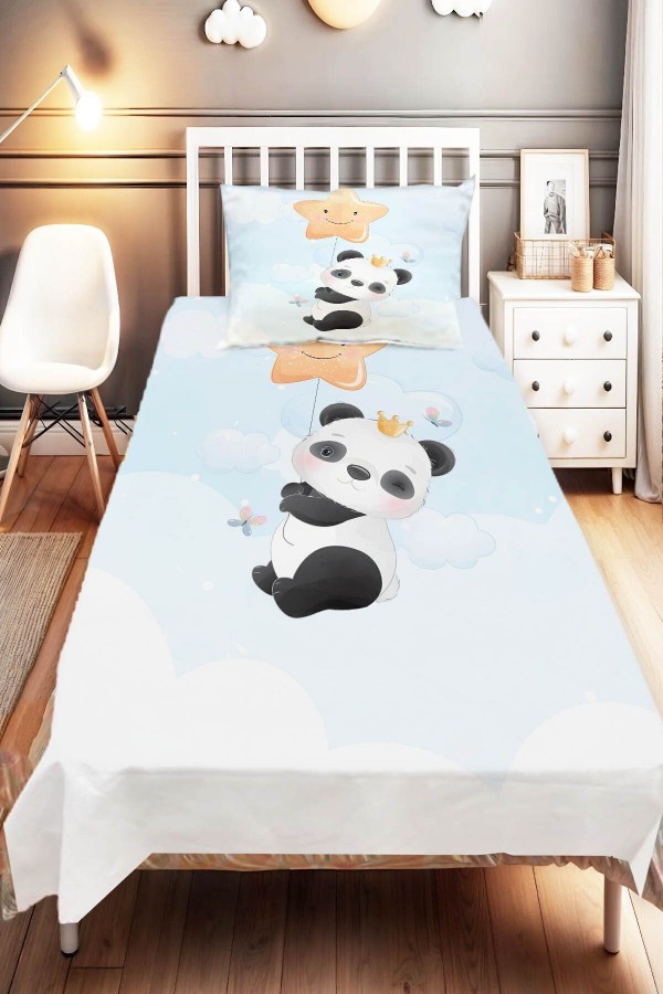Yıldızlı Bulutlu Panda Desenli Çocuk Ve Bebek Odası Dekoratif Yatak Örtüsü Yıldızlı Bulutlu Panda Desenli Çocuk Ve Bebek Odası Dekoratif Yatak Örtüsü