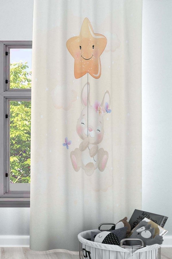 Yıldızlı Sevimli Tavşan Desenli Dekoratif Çocuk Ve Bebek Odası Fon Perde Yıldızlı Sevimli Tavşan Desenli Dekoratif Çocuk Ve Bebek Odası Fon Perde