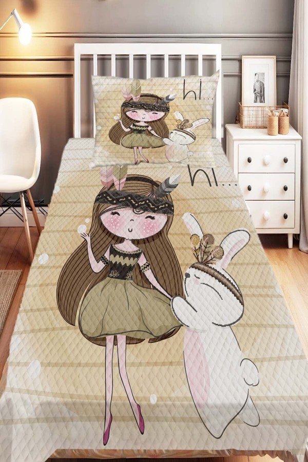 Tavşanlı Kız Desenli Tek Kişilik Çocuk Pike Takımı Tavşanlı Kız Desenli Tek Kişilik Çocuk Pike Takımı