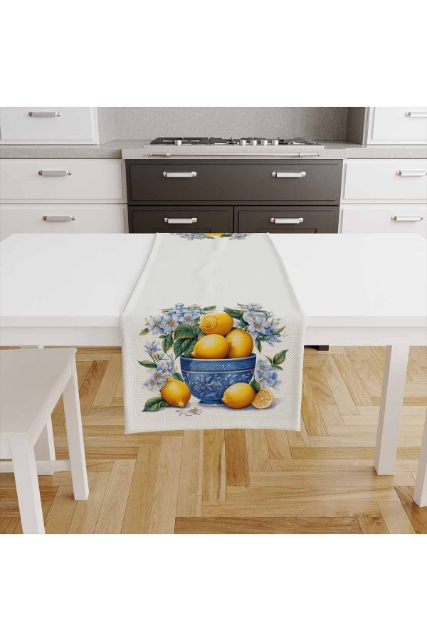 Vintage Limonlar Desenli Dijital Baskılı Leke Tutmaz Dertsiz Dekoratif Runner 40x140cm