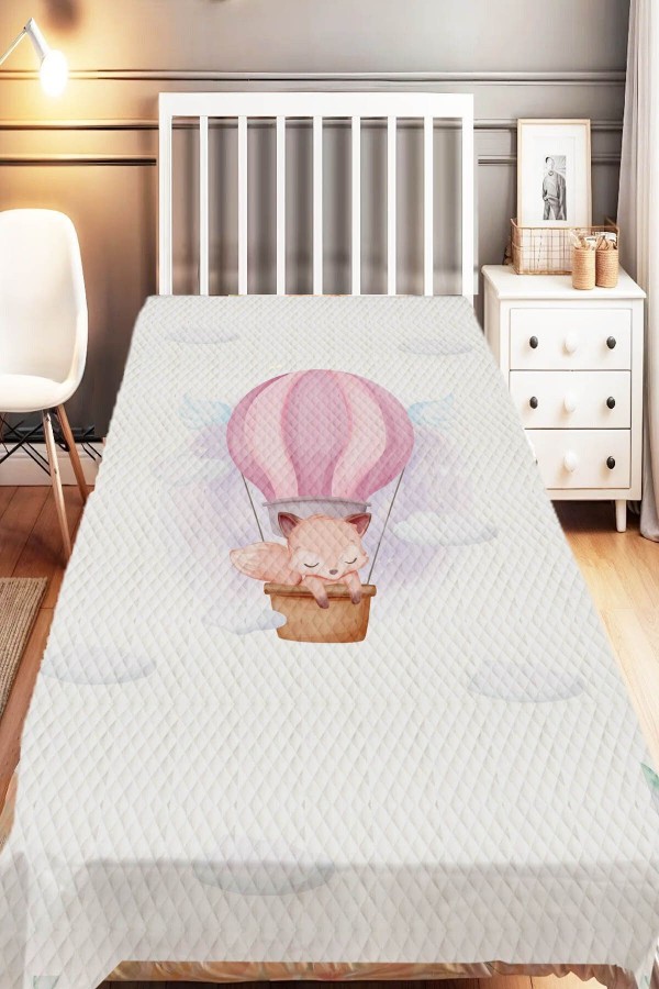 Gri Pembe Fil Hayvanlı Desenli Tek Kişilik Çocuk Pike Takımı