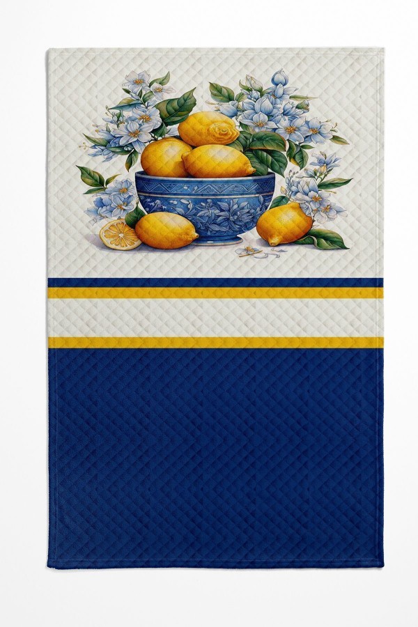 Vintage Limonlar Desenli Baskılı Çift Kişilik Pike Takımı Yatak Örtüsü