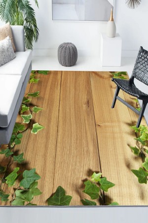 Ahşap Sarmaşık Desenli Modern Kaymaz Yıkanabilir Mutfak Salon Halısı