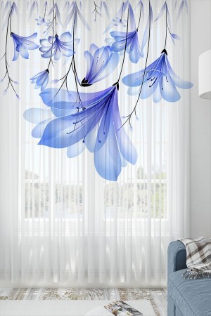 Mavi Çiçekler Desen Baskılı Dekoratif Salon Mutfak Tül Perde 140x260cm Mavi Çiçekler Desen Baskılı Dekoratif Salon Mutfak Tül Perde 140x260cm