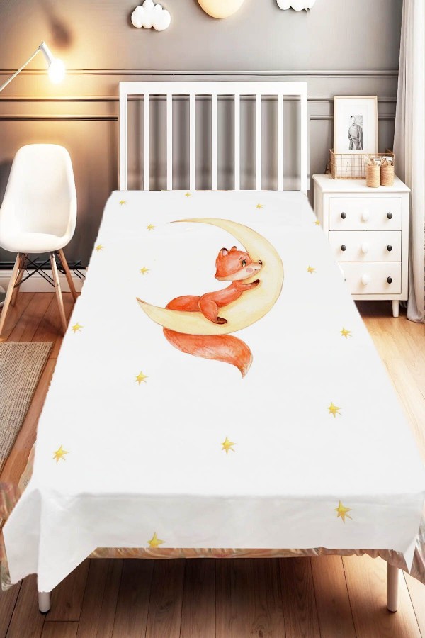 Ay Yıldız Uyuyan Tilkili Desenli Çocuk Ve Bebek Odası Dekoratif Yatak Örtüsü Ay Yıldız Uyuyan Tilkili Desenli Çocuk Ve Bebek Odası Dekoratif Yatak Örtüsü