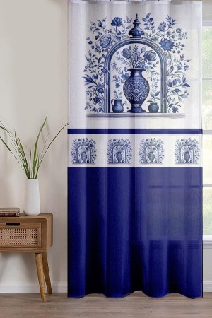 Mavi Beyaz Vazo Vintage Desenli Baskılı Dekoratif Salon Mutfak Tül Perde 140x260cm Mavi Beyaz Vazo Vintage Desenli Baskılı Dekoratif Salon Mutfak Tül Perde 140x260cm
