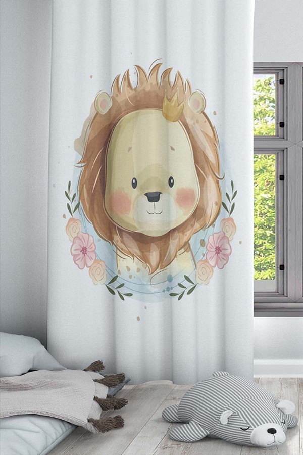 Aslan lı Desenli Dekoratif Çocuk Ve Bebek Odası Fon Perde Aslan lı Desenli Dekoratif Çocuk Ve Bebek Odası Fon Perde