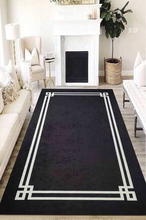 Dijital Kaymaz Siyah Beyaz Bordür Çizgi Çerçeveli Salon Halısı Halı Yolluk Dijital Kaymaz Siyah Beyaz Bordür Çizgi Çerçeveli Salon Halısı Halı Yolluk