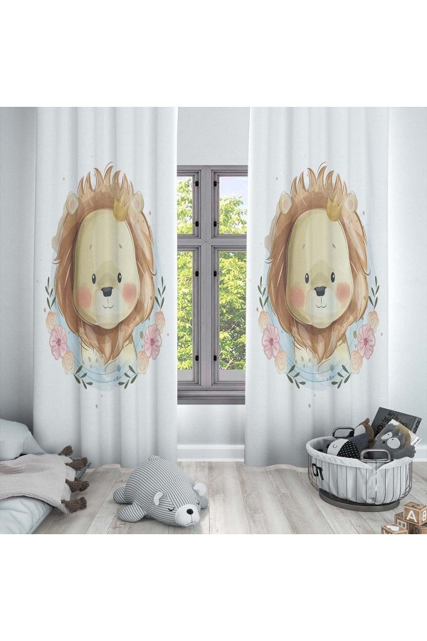 Aslan lı Desenli Dekoratif Çocuk Ve Bebek Odası Fon Perde Aslan lı Desenli Dekoratif Çocuk Ve Bebek Odası Fon Perde