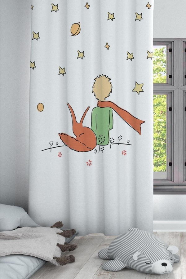 Ay Yıldızlar Küçük Prens Desenli Dekoratif Çocuk Ve Bebek Odası Fon Perde