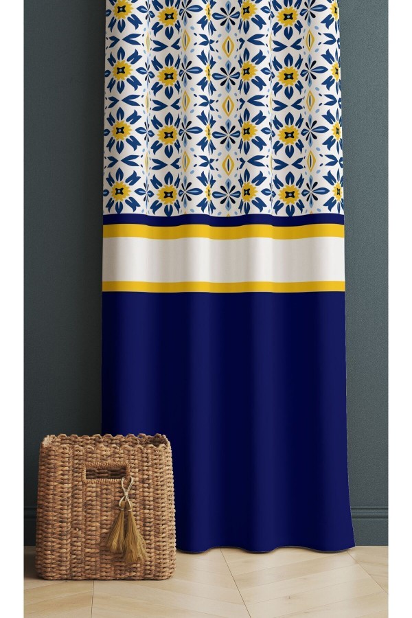 Mavi Beyaz Sarı Etnik Desenli Baskılı Kırlent Kılıflı Salon Mutfak Fon Perde 140x260 cm Mavi Beyaz Sarı Etnik Desenli Baskılı Kırlent Kılıflı Salon Mutfak Fon Perde 140x260 cm
