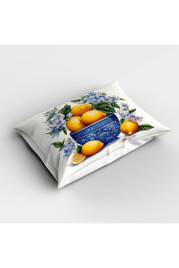 Vintage Limonlar Desenli Baskılı Pamuk Saten Çift Kişilik Nevresim Takımı