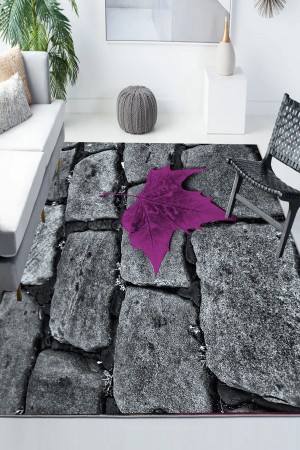 Mor Yaptak Taş Yol Desenli Modern Kaymaz Yıkanabilir Mutfak Salon Halısı