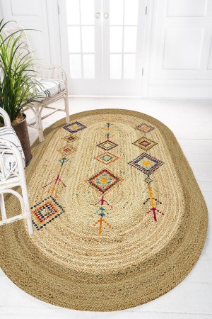 Else Otantik Retro Desenli Oval Örme Jüt Örgü Halı Hasır Kilim Else Otantik Retro Desenli Oval Örme Jüt Örgü Halı Hasır Kilim