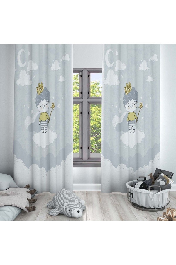 Küçük Prens Desenli Dekoratif Çocuk Ve Bebek Odası Fon Perde Küçük Prens Desenli Dekoratif Çocuk Ve Bebek Odası Fon Perde