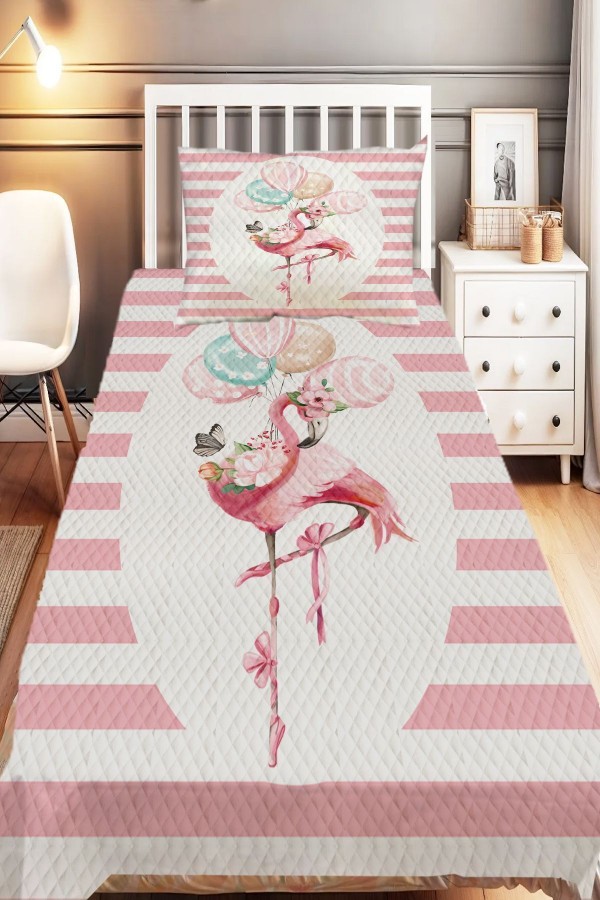 Pembe Beyaz Filamingo Desenli Tek Kişilik Çocuk Pike Takımı Pembe Beyaz Filamingo Desenli Tek Kişilik Çocuk Pike Takımı