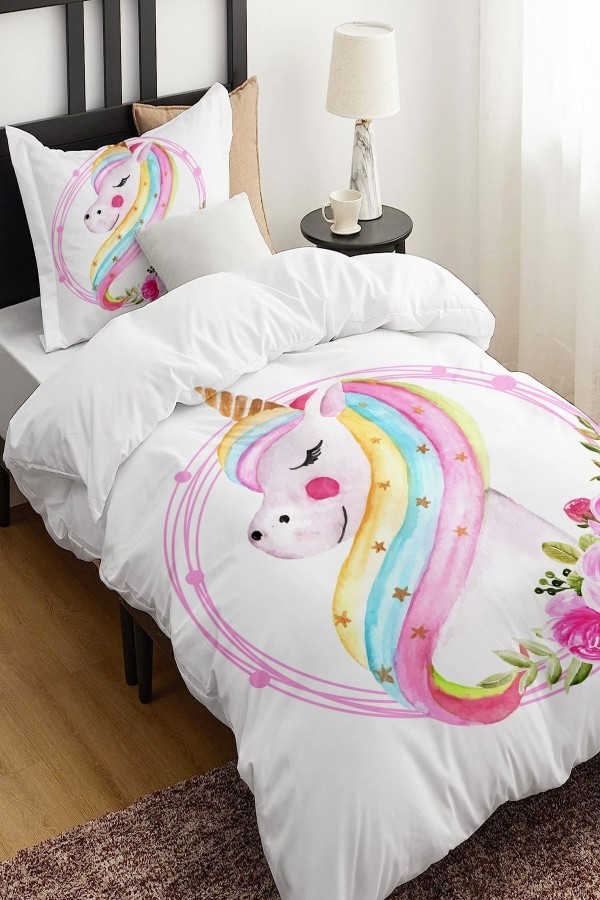 Unicorn Atlı Desenli Çarşafsız Tek Kişilik Çocuk Nevresim Takımı Unicorn Atlı Desenli Çarşafsız Tek Kişilik Çocuk Nevresim Takımı